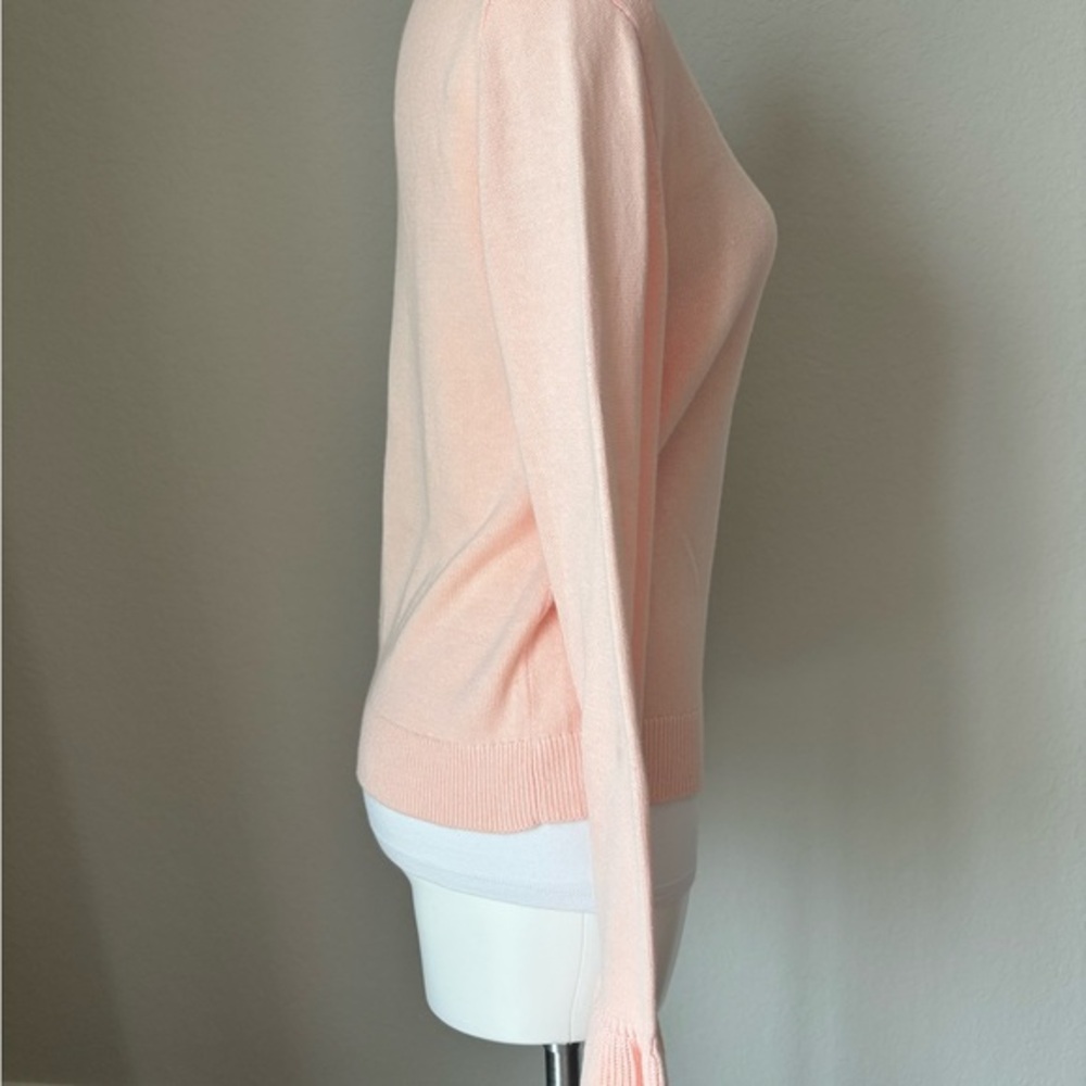 J. Crew Sweater Women Medium Pink Ruffle Cuff Crew Neck Cotton Pullover Preppy - Picture 3 of 9